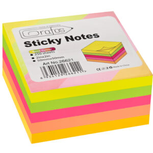 Самозалепващи листчета - кубче 50/50 мм. микс неон, 250 листа