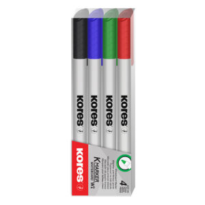 Борд маркер Kores Pen W1 - 4 цвята комплект, кръгъл връх