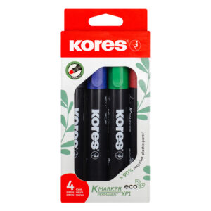 Перманентен маркер Kores Eco XP1 - 4 цвята, кръгъл връх, комплект