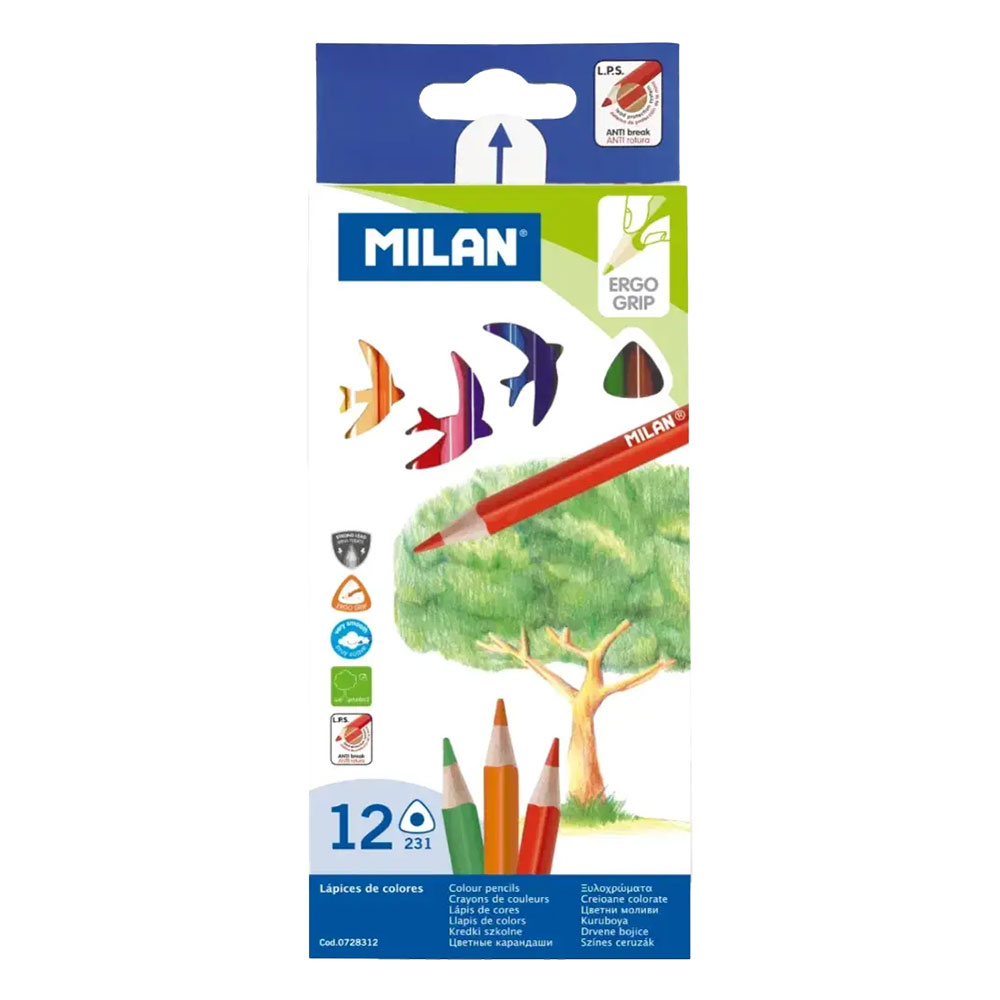 Цветни моливи MILAN 12 цветни, дълги, триъгълни - Image 1
