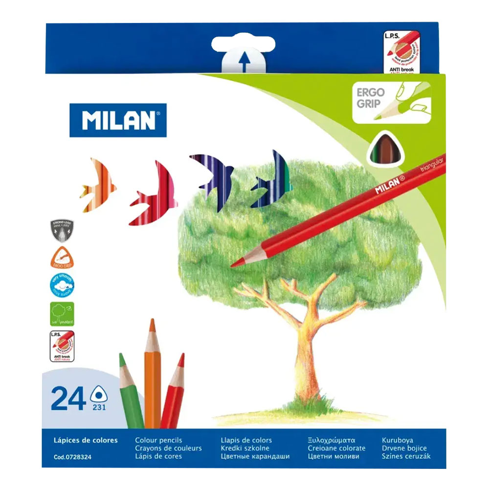 Цветни моливи MILAN 24 цвята дълги триъгълни - Image 1