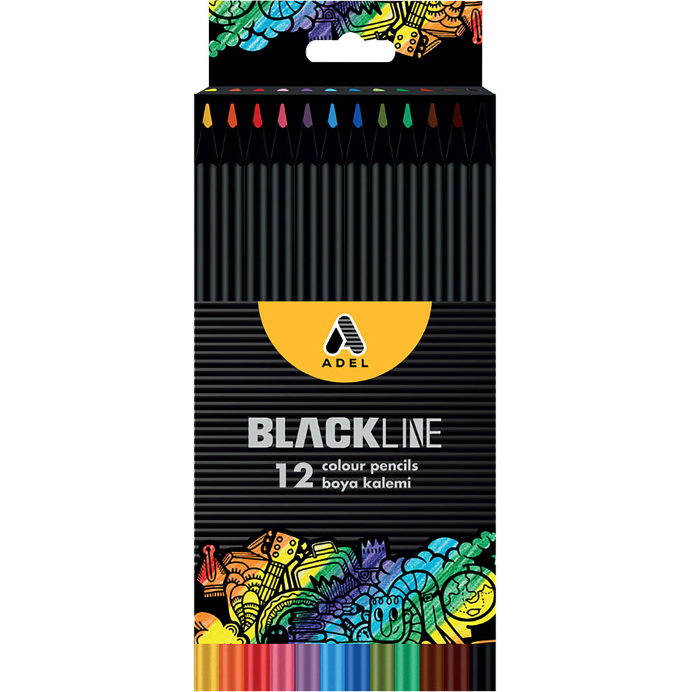 Цветни моливи Adel Blackline 12 цвята дълги - Image 1