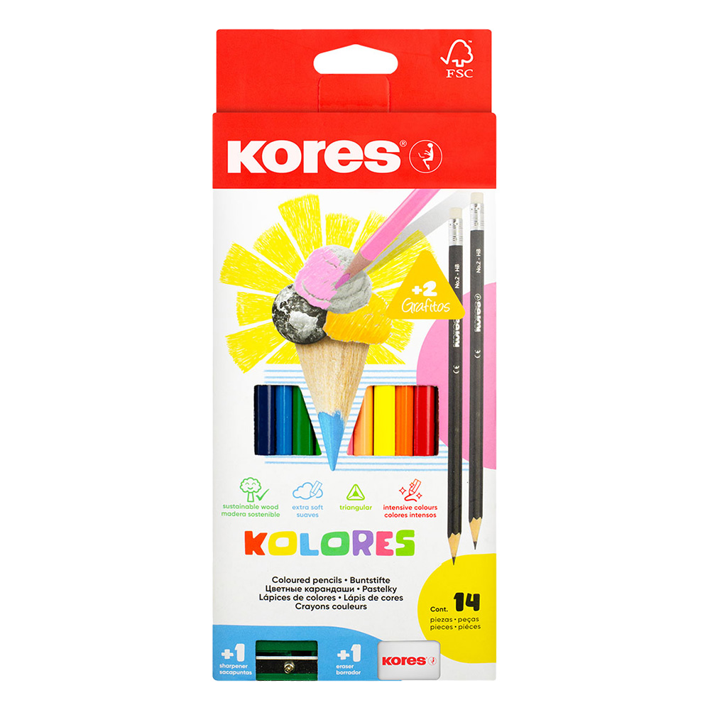 Цветни моливи Kores Kolores 12 цвята + острилка - Image 1