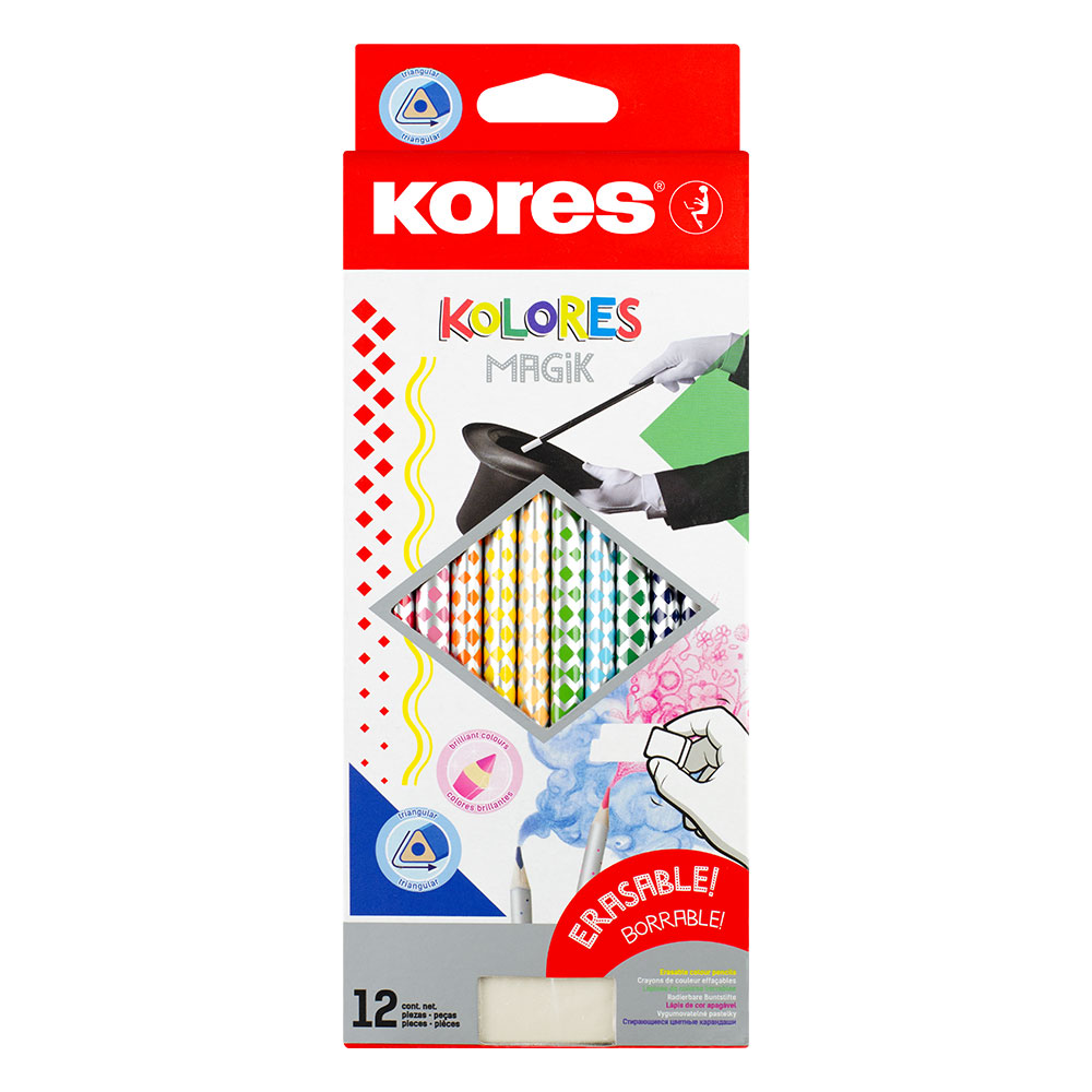 Цветни моливи Kores Magic 12 цвята + гума - Image 1