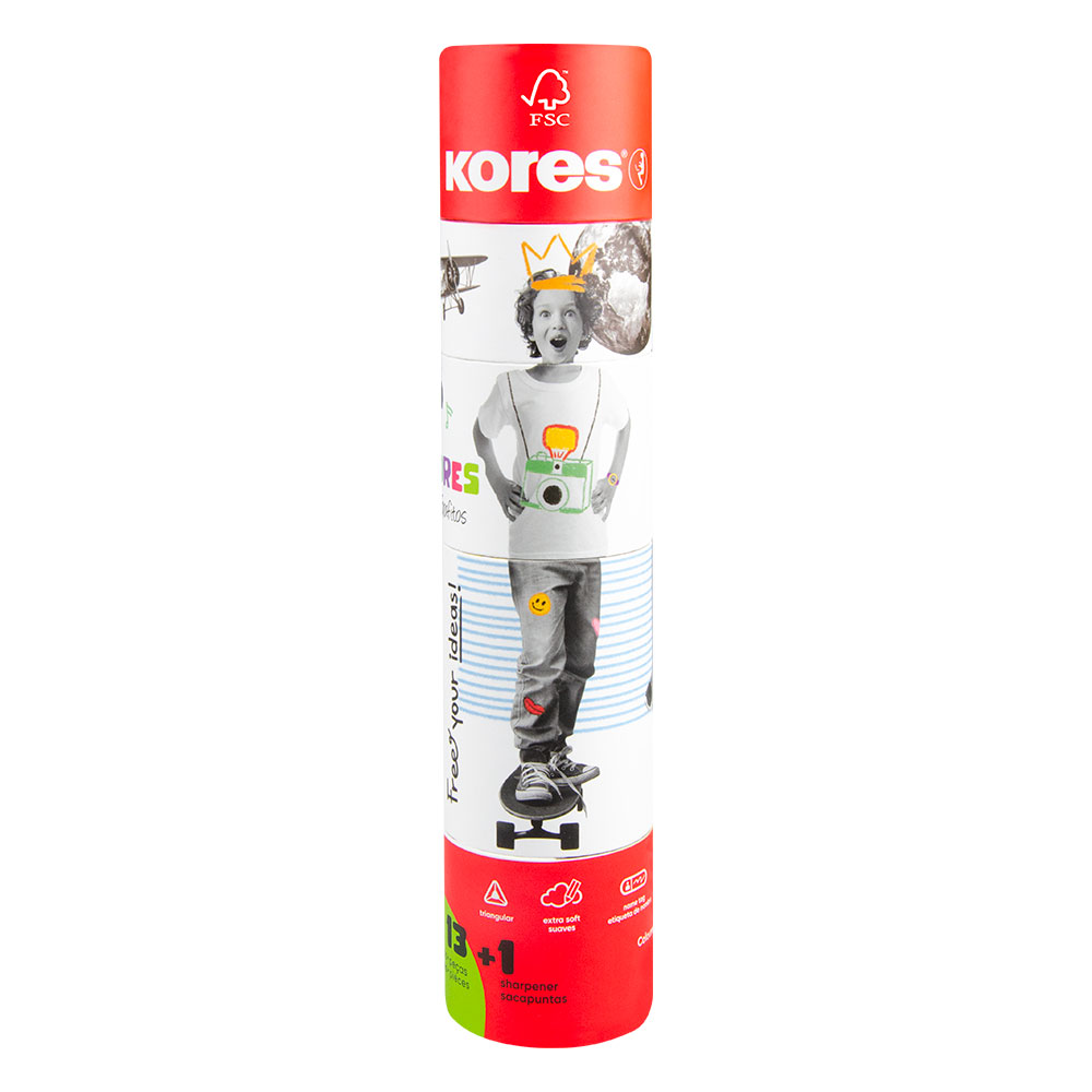 Цветни моливи Kores Kolores 12 цвята тубус + острилка - Image 1